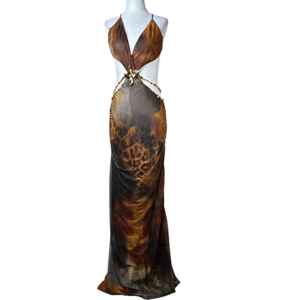 Jaded London Vida Maxi Dress in Grunge Animal UK 12 / US L New Womens Cut out - Picture 6 of 17